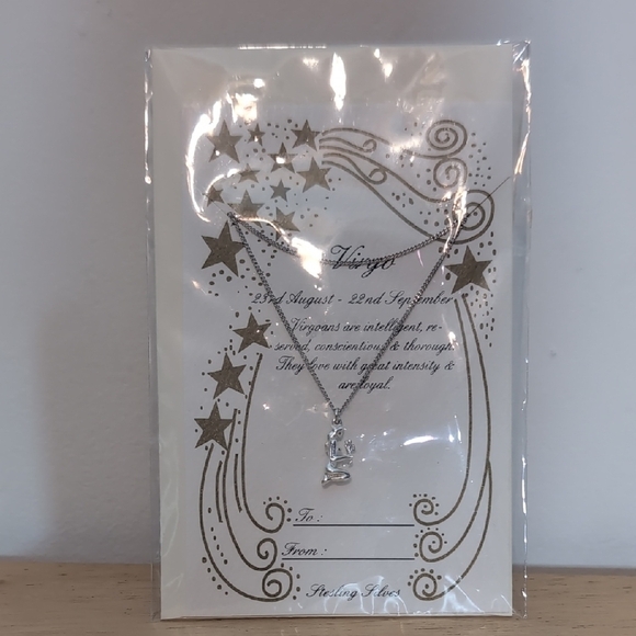 New Sterling Silver Virgo Sign Pendant Necklace - Picture 1 of 3